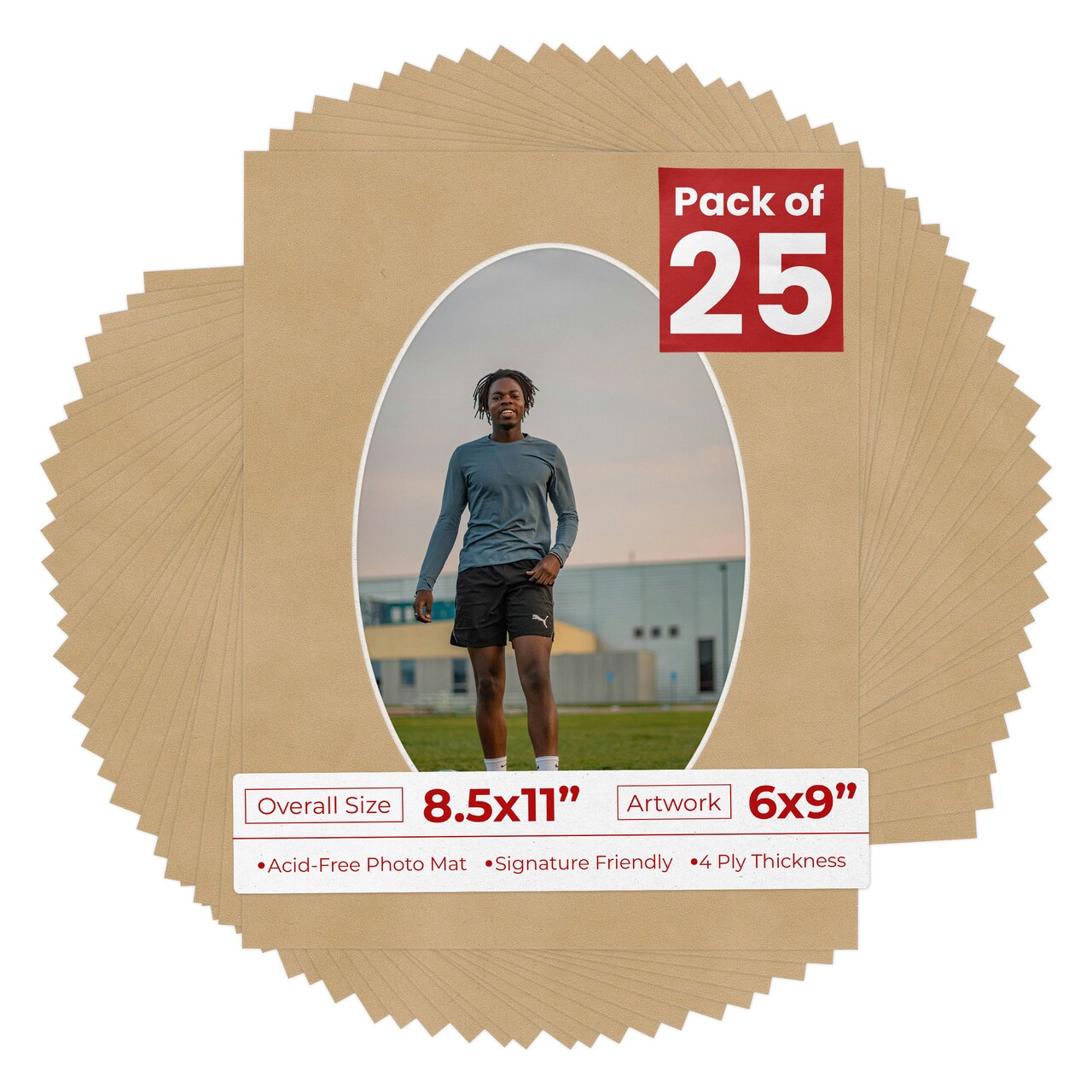 Beige Suede Mat Board for 8.5x11 Frames - Oval Opening for 6x9 Photos